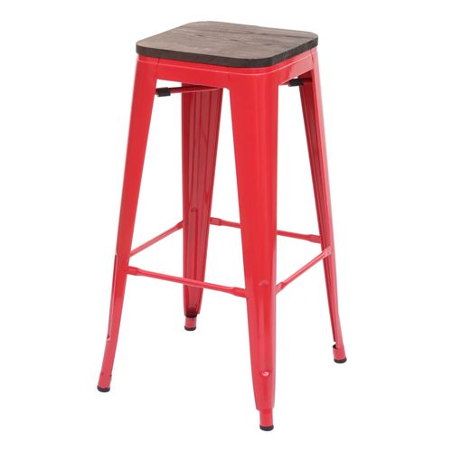 Tabouret De Bar Hwc-A73, Avec Sige En Bois, Mtal, Style Industriel   Rouge