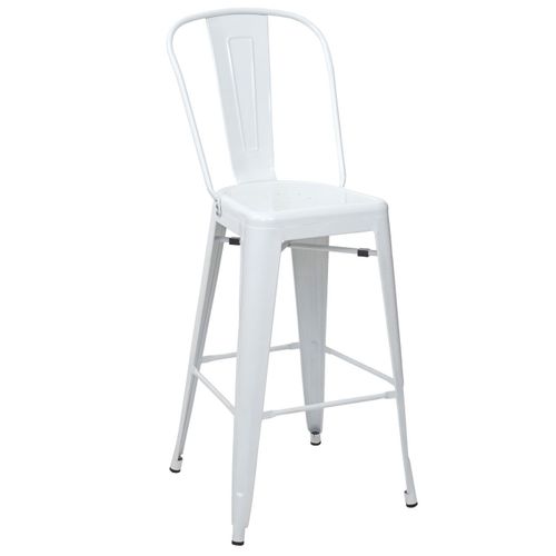 Tabouret De Bar Hwc-A73, Chaise De Comptoir Avec Dossier, Mtal, Design Industriel   Blanc