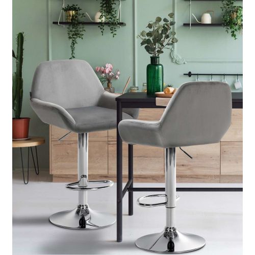 Tabouret De Bar Velours Ajustable Pivotant Velours Gris