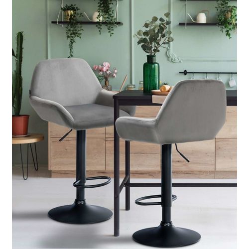 Tabouret De Bar Velours Ajustable Pivotant Velours Gris