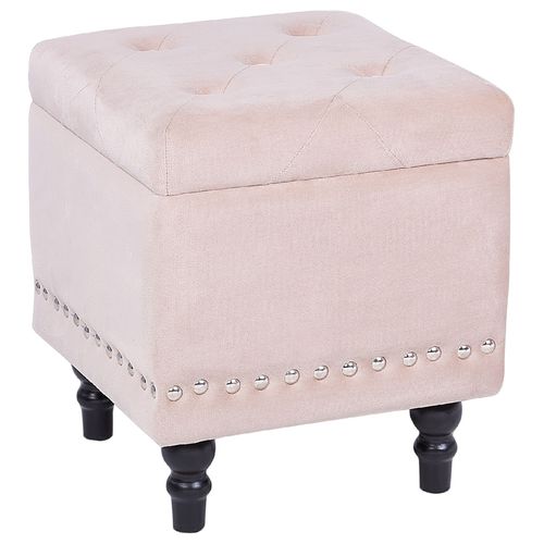 Pouf De Rangement Capitonn En Velours Beige Loretto
