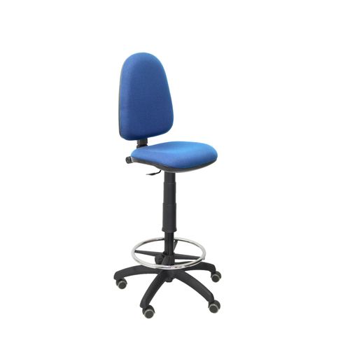 Tabouret Ergonomique Avec Mcanisme De Contact Permanent Et Rglable En Hauteur, Anneau De Repose-Pieds Et Roues En Parquet, Assise Et Dossier Rembourrs En Tissu Bali Bleu Marine