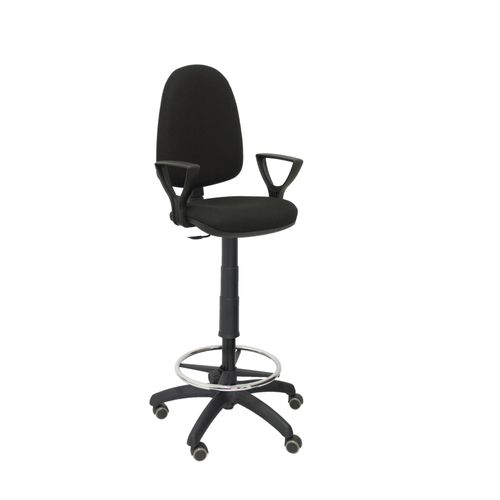 Tabouret Ergonomique Avec Mcanisme De Contact Permanent Et Rglable En Hauteur, Anneau De Repose-Pieds Et Roues En Parquet, Assise Et Dossier Rembourrs En Tissu Bali Noir