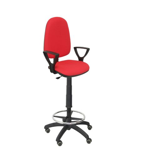 Tabouret Ergonomique Avec Mcanisme De Contact Permanent Et Rglable En Hauteur, Anneau De Repose-Pieds Et Roues En Parquet, Assise Et Dossier Rembourrs En Tissu Bali Rouge