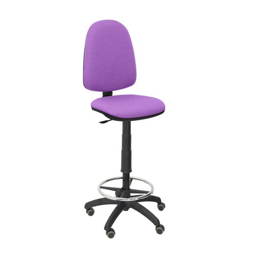 Tabouret Ergonomique Avec Mcanisme De Contact Permanent Et Rglable En Hauteur, Repose-Pieds Et Roues En Parquet, Assise Et Dossier Rembourrs En Tissu Bali Violet. Piqueras Y Crespo Modle T04cp