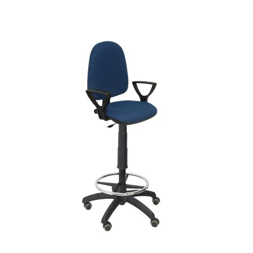 Tabouret Ergonomique Avec Mcanisme De Contact Permanent Rglable En Hauteur, Anneau De Repose-Pieds Et Roues En Parquet, Assise Et Dossier Rembourrs En Tissu Bali Bleu Marine