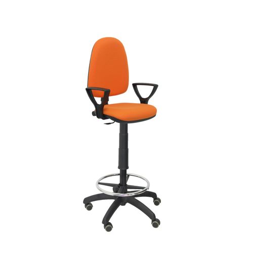 Tabouret Ergonomique Avec Mcanisme De Contact Permanent Rglable En Hauteur, Anneau De Repose-Pieds Et Roues En Parquet, Assise Et Dossier Rembourrs En Tissu Bali Orange