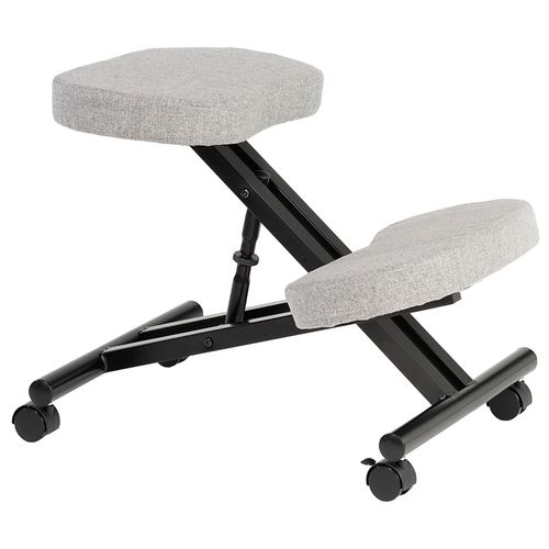 Tabouret Ergonomique Robert Sige Ajustable Repose Genoux Chaise De Bureau Sans Dossier, En Mtal Noir Et Assise Rembourre Gris