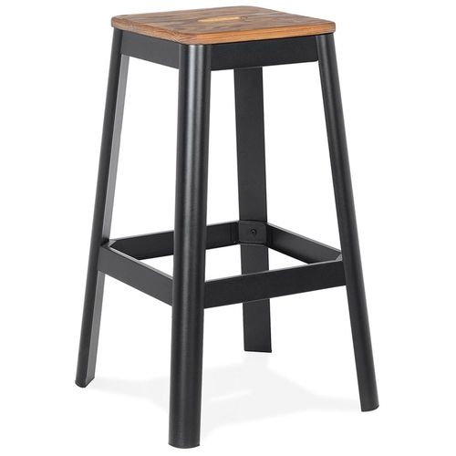 Tabouret Haut Style Industriel 'lidya' Avec Structure En Mtal Noir Et Assise En Bois