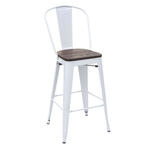 Tabouret Hwc-A73, Avec Sige En Bois Et Dossier, Mtal, Style Industriel   Blanc