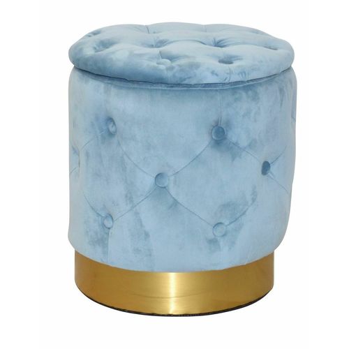 Tabouret Pouf Repose-Pieds Avec Base Bord Dor Avec Espace De Rangement En Tissu Bleu Tabo05016