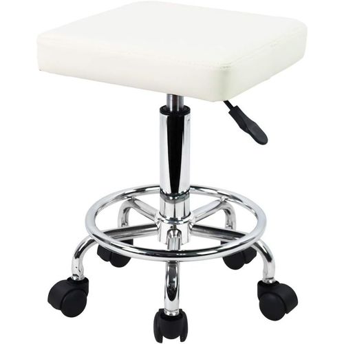 Tabouret Roulant,  Hauteur Variable, Orientable Tabouret Tabouret De Travail En Cuir Synthtique Tabouret De Bureau Tabouret De Pratique Blanc