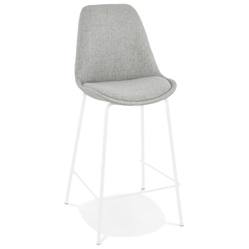 Tabouret Snack Mi-Hauteur 'aloe Mini' En Tissu Gris Avec Pied En Mtal Blanc