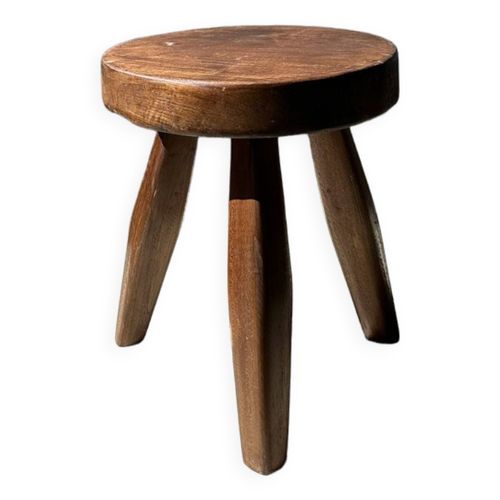 Tabouret Tripode En Teck Upcycl Bas Plat  Petit Tabouret Tripode En Bois Massif Brun Assise Circul Bois