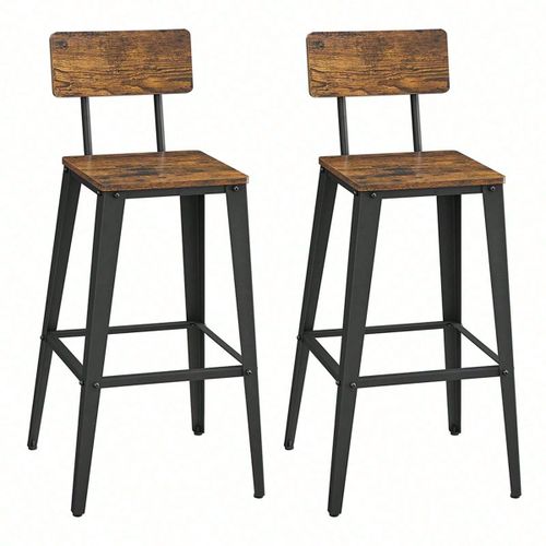 Tabouret Bar Industriel, Lot De 2, Avec Dossier, Cadre En Acier, Style Industriel