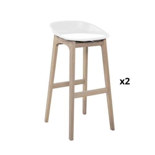 Tabourets D'ilot 65cm Pieds Chne Assise Plastique Blanc - Lot De 2