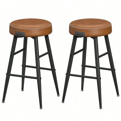 Collection Echo Tabouret De Bar, Lot De 2, Sige Haut, En Pu Avec Coutures, Hauteur Assise 76,2 Cm, Marron Caramel