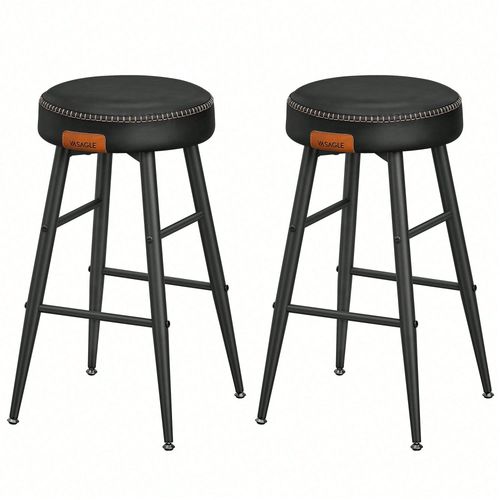 Collection Echo Tabouret De Bar, Lot De 2, Sige Haut, En Pu Avec Coutures, Hauteur Assise 63 Cm, Noir Pur