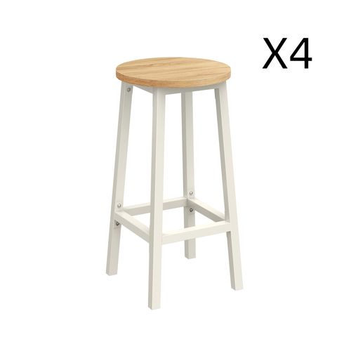 Tabourets De Bar Lot De 4 Rond Avec Repose-Pieds Effet Bois Blanc