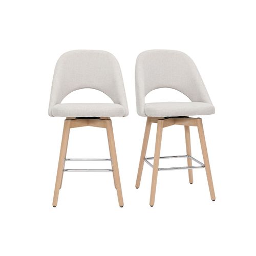 Tabourets De Bar Scandinaves Tissu Effet Velours Textur? Beige Et H?V?A Massif 65 Cm (Lot De 2) Cosette