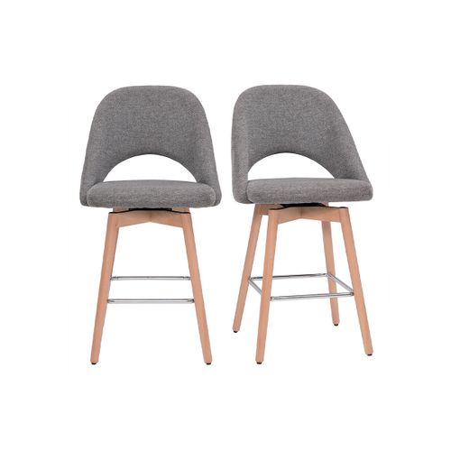 Tabourets De Bar Scandinaves Tissu Effet Velours Textur? Gris Et H?V?A Massif 65 Cm (Lot De 2) Cosette
