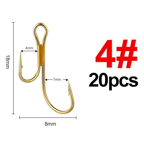 Taille 4 Hameçon De Pêche Double En Acier À Haute Teneur En Carbone, Hameçon Barbelé Doré Pour