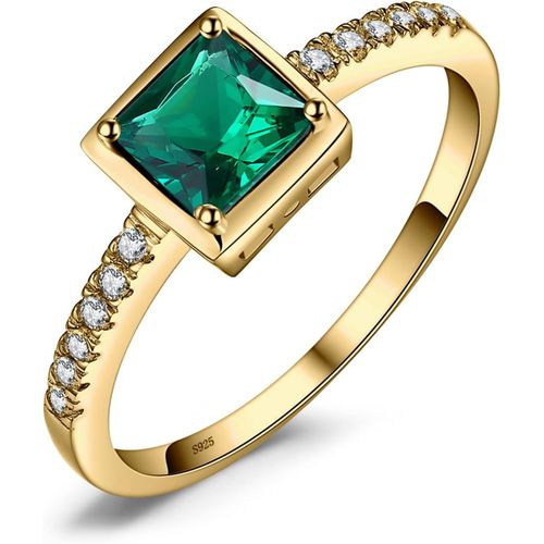 Taille Carr Solitaire Bague Synthetique Saphir Simul Emeraude En Argent Sterling 925,Bague Pierre Bleu Et Vert Femme Argent Zircone Cubique,Ensemble De Bijoux Cadeau D'anniversaire.[Y606]
