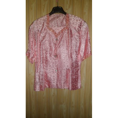 Tailleur Femme, Fait Main, Non Doubl : Veste Manches Courtes + Jupe T. 36/38 Jupe : 87 Cm Environ. Couleur Rose. Neuf, Jamais Port.
