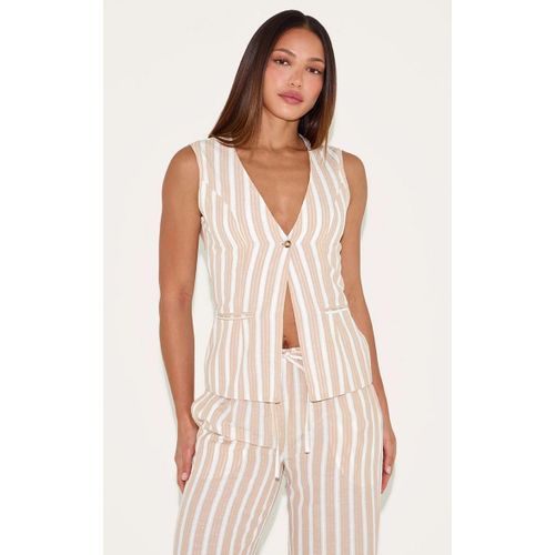 Tall Gilet En Effet Lin Textur Sable  Rayures, Sable