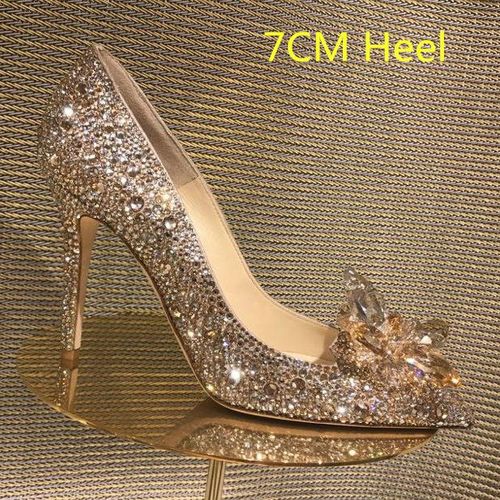 Talons Hauts Biscuits Cendrillon Pour Femmes,Chaussures De Mariage,Bout Pointu,Escarpins De Fte En Cristal,Plus Rcent,2024,5cm,7cm,9cm - 35