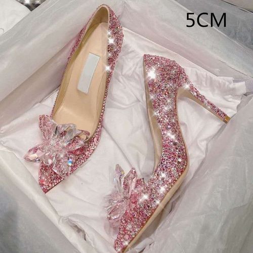 Talons Hauts Biscuits Cendrillon Pour Femmes,Chaussures De Mariage,Bout Pointu,Escarpins De Fte En Cristal,Plus Rcent,2024,5cm,7cm,9cm - 37