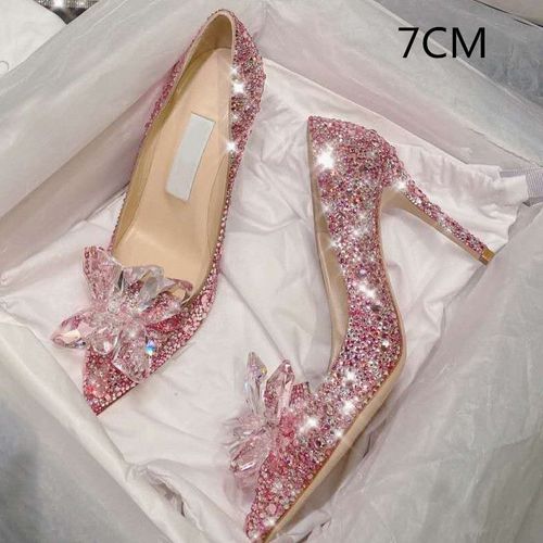 Talons Hauts Biscuits Cendrillon Pour Femmes,Chaussures De Mariage,Bout Pointu,Escarpins De Fte En Cristal,Plus Rcent,2024,5cm,7cm,9cm - 36