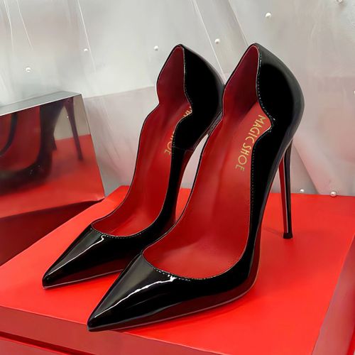 Talons Hauts Noirs Extra Fins Pour Femmes,Semelle Rouge,Bouche Super Peu Profonde,Grandes Chaussures Simples Professionnelles,12cm,2024 - 37