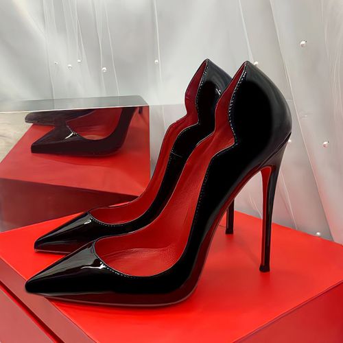 Talons Hauts Noirs Extra Fins Pour Femmes,Semelle Rouge,Bouche Super Peu Profonde,Grandes Chaussures Simples Professionnelles,12cm,2024 - 34