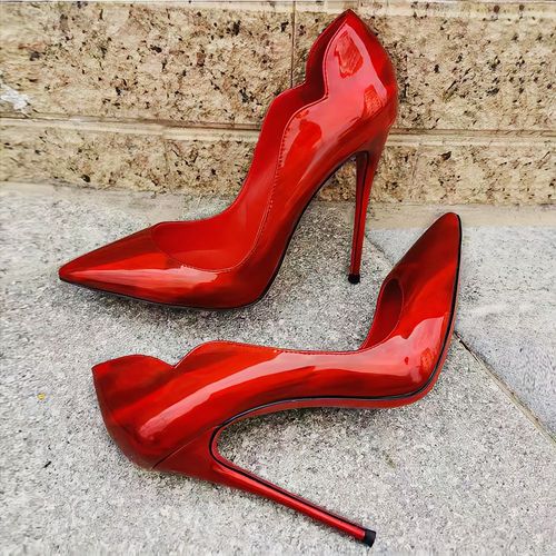 Talons Hauts Noirs Extra Fins Pour Femmes,Semelle Rouge,Bouche Super Peu Profonde,Grandes Chaussures Simples Professionnelles,12cm,2024 - 44