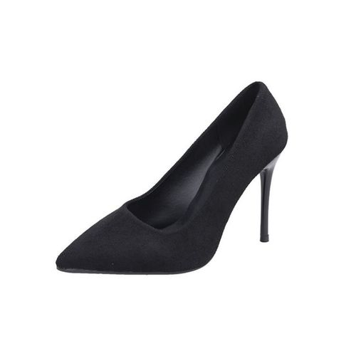 Talons Hauts Pointus En Daim Pour Femmes,Bouche Peu Profonde,Chaussures Simples,Talon Fin,Noir,Grande Taille,Mode, - 38