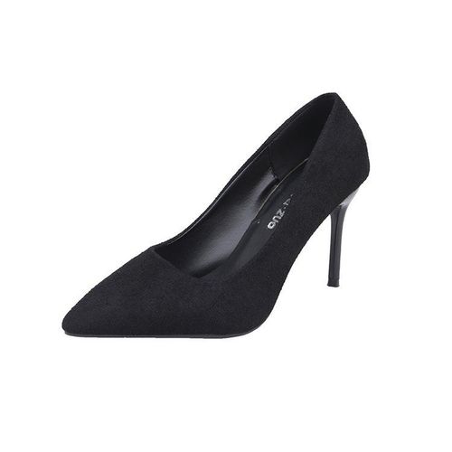 Talons Hauts Pointus En Daim Pour Femmes,Bouche Peu Profonde,Chaussures Simples,Talon Fin,Noir,Grande Taille,Mode, - 37