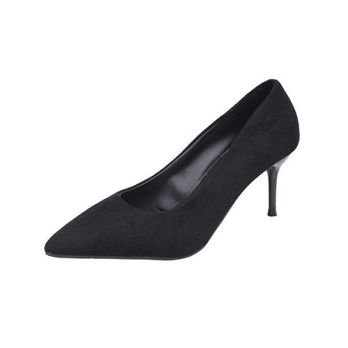 Talons Hauts Pointus En Daim Pour Femmes,Bouche Peu Profonde,Chaussures Simples,Talon Fin,Noir,Grande Taille,Mode, - 38