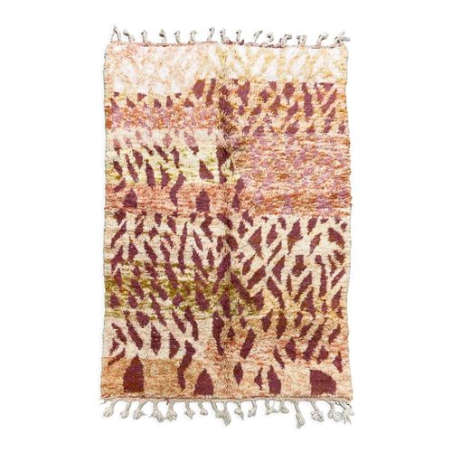 Tapis Berbre Marocain Beni Ouarain Ros Chin Motifs Colors 245x155cm Rose