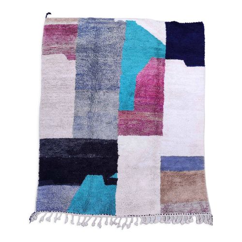 Tapis Berbre Marocain Boujaad Cru Motifs Colors 412x291cm Beige