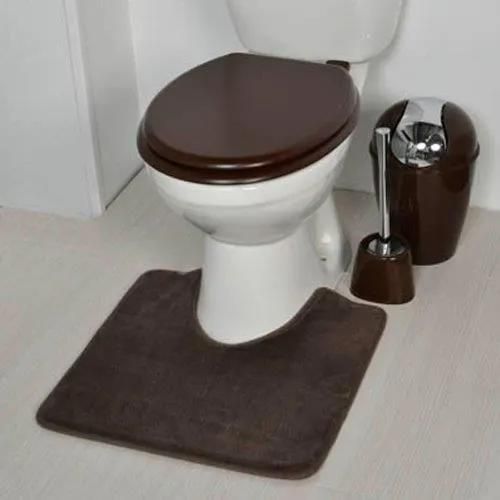 Tapis Contour Wc - Design - Chocolat - Microfibre - 50 Cm X 50 Cm - Lavable En Machine
