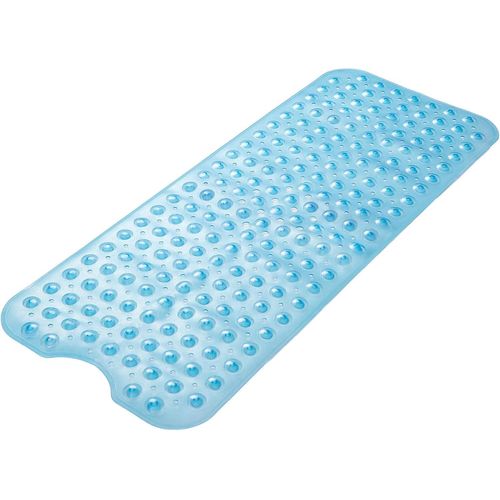 Tapis De Bain Antidrapant, 101 X 40 Cm, Avec Ventouses Et Trous De Drainage, Extra Large, Lavable En Machine, Bleu Transparent