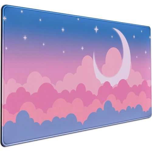 Tapis de bureau kawaii motif nuages mignons, grand tapis de souris de jeu bleu ciel, tapis de souris xxL, tapis de souris pour clavier rose et violet, dcoration de bureau kawaii pour femmes et