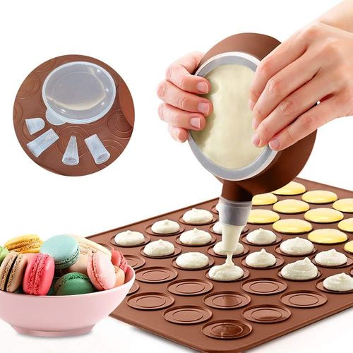 Tapis De Cuisson Macarons, Plaque  Macarons Meringues Moule En Silicone Pour 48 Empalcements Macarons Avec 1 Poche  Douille Et 4 Embouts De Formes Differentes