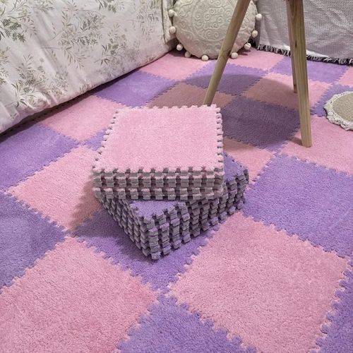 Tapis de jeu en peluche douce 30x30cm, tapis de jeu pour bb, chambre  coucher, Patchwork, mousse EVA, carrelage de sport imbriqu, tapis de jeu chaud pour bb-10Pcs-Rose-Pourpre