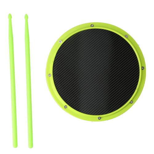 Tapis De Percussion Antiderapant En Fibre De Carbone, 12 Pouces, Absorbant Les Chocs, Avec Baguettes (Vert Fluo)