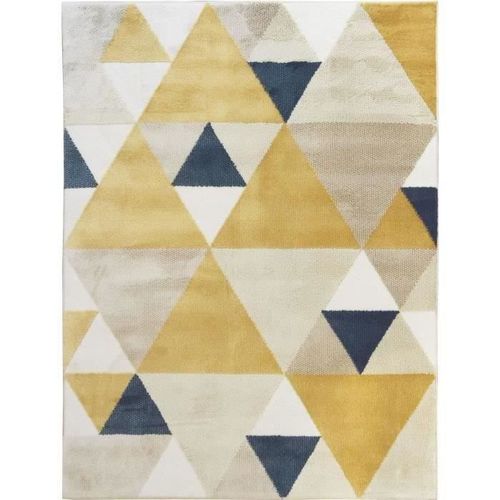 New Tao - Tapis De Salon Ou Chambre Doux Motifs Triangles 120 X 160 Cm Jaune/Bleu