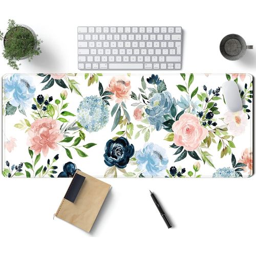 Tapis de souris de jeu vert, tapis de souris de bureau  motif floral violet, bleu, rose, grand, XL grand tapis de souris avec bords cousus pour femme, dcoration de bureau  domicile, 80 x 30 cm.[G1556]