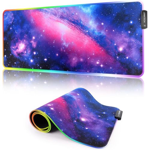 Tapis de Souris Gaming XXL, 800 x 300mm Extended Tapis de Gaming Grand, 14 Modes d'clairage, 7 Couleurs LED, pour Ordinateur de Jeu, Entre Supplmentaire USB (Pourpre Galactique)