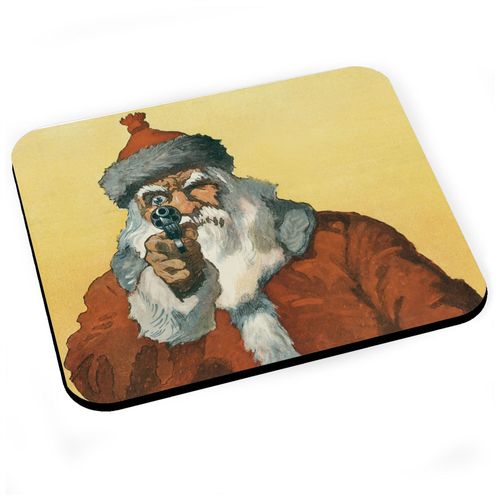 Tapis de Souris Pere Noel Pistolet Humour Drole Santa Vintage